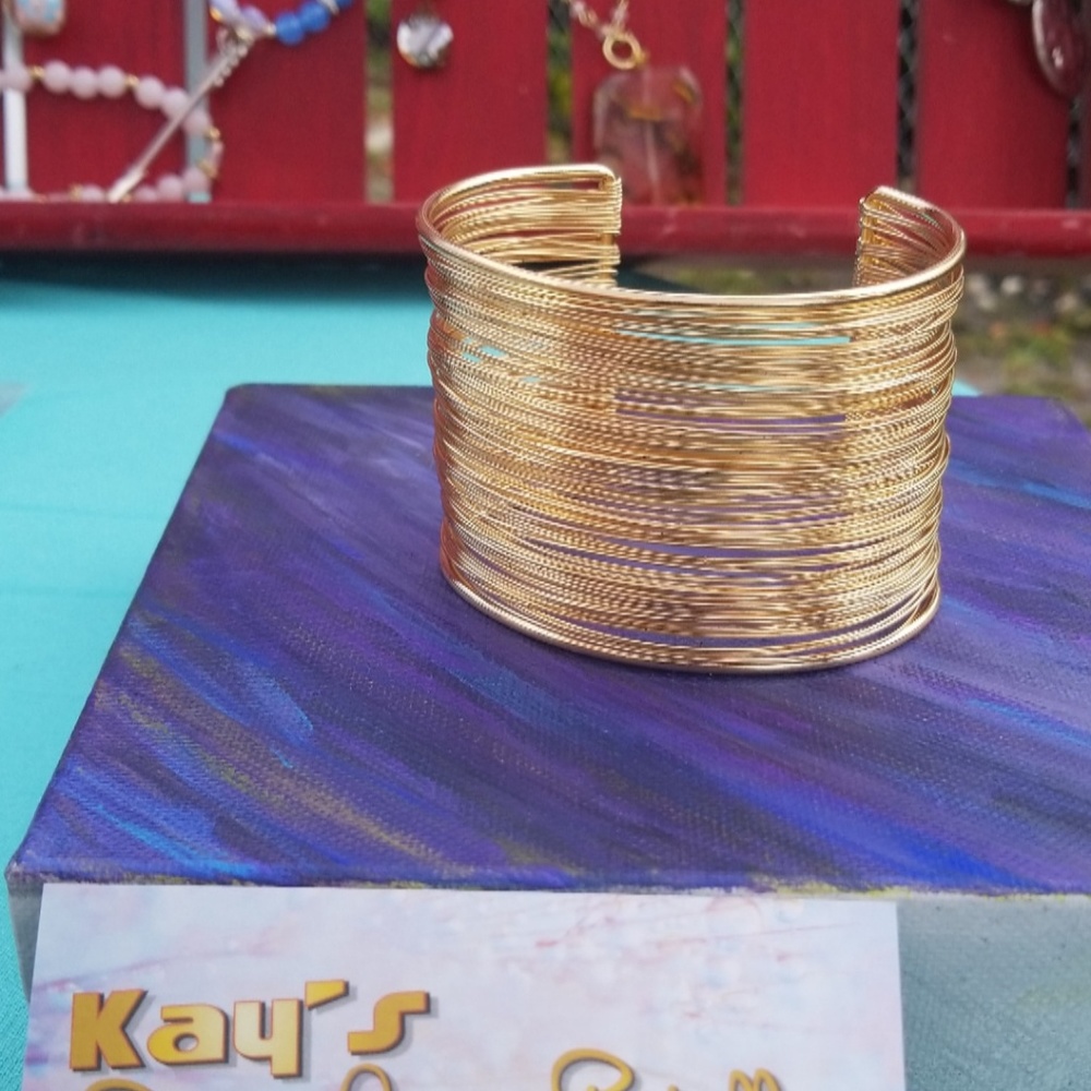 Adjustable Gold Wire Bangle Cuff Bracelet - Picture 2 of 3